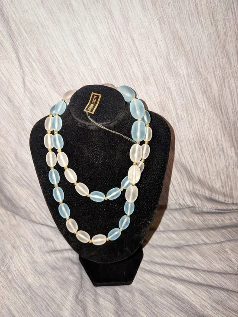 Vintage Lucite Beaded Necklace Blue And White Beads